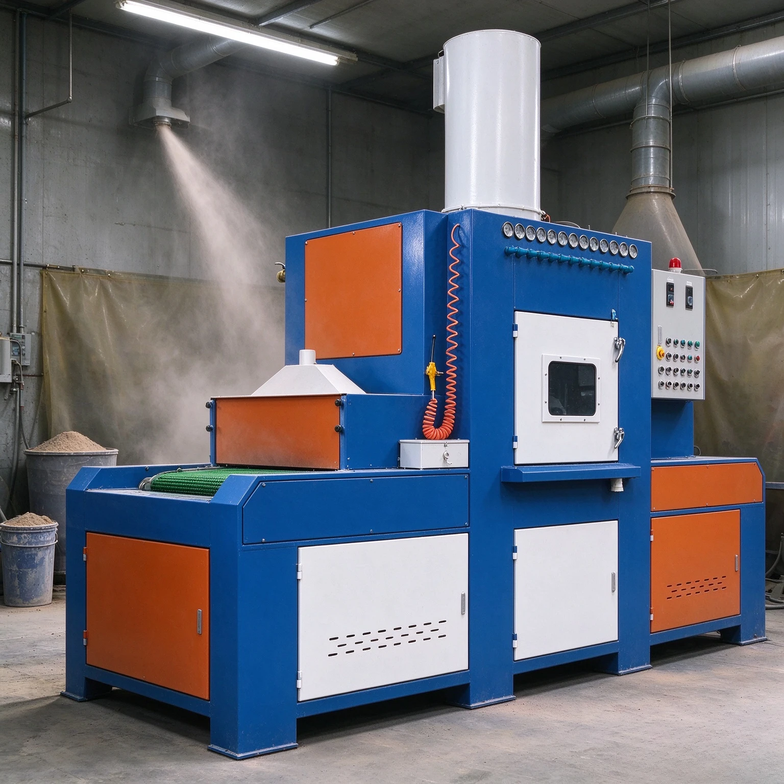 Automatic Industrial Dry Sandblasting Machine Steel Grit High Efficiency PLC Engine Controlled Surface Conveying Dust Customized