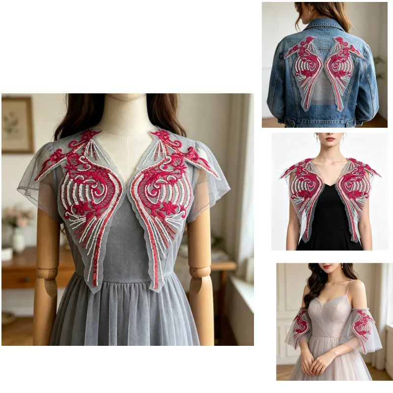 

A pair of high-quality and exquisite embroidery garment accessories for DIY, which can be sewn onto clothes, skirts and formal g
