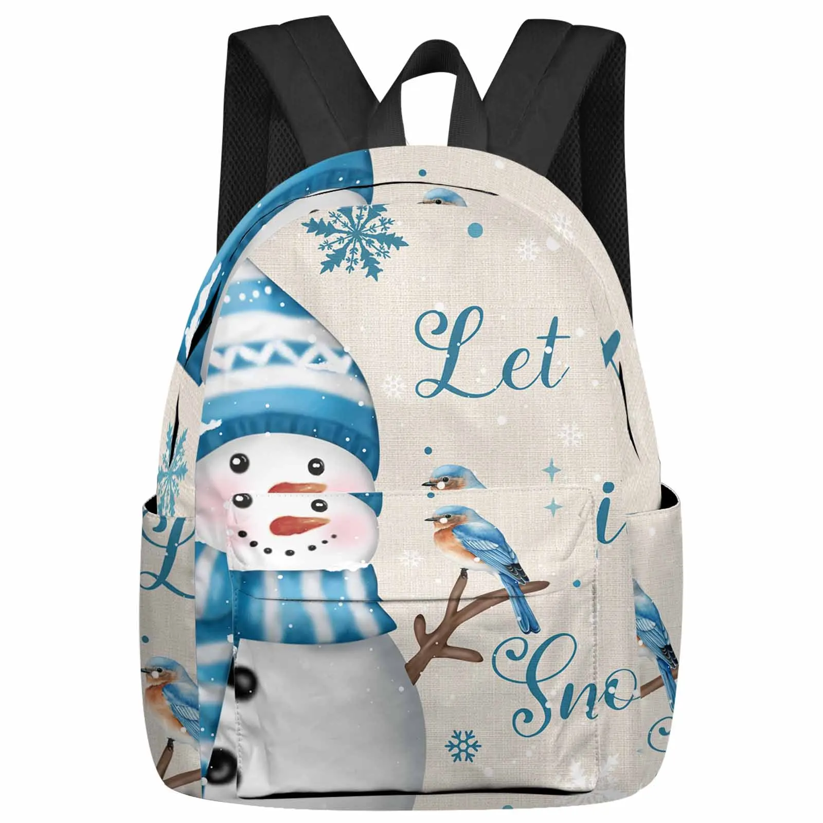 

Christmas Snowman Snowflake Mockingbird Backpack School Bags for Teenagers Students Laptop Bag Women's Casual Travel Backpack