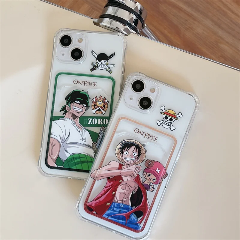 Hot Anime Dragon Ball One Piece Card Holder Phone Cases for iPhone 13 11 12 14 15 Pro Max X Xs XR Clear Silicone Soft Back Cover