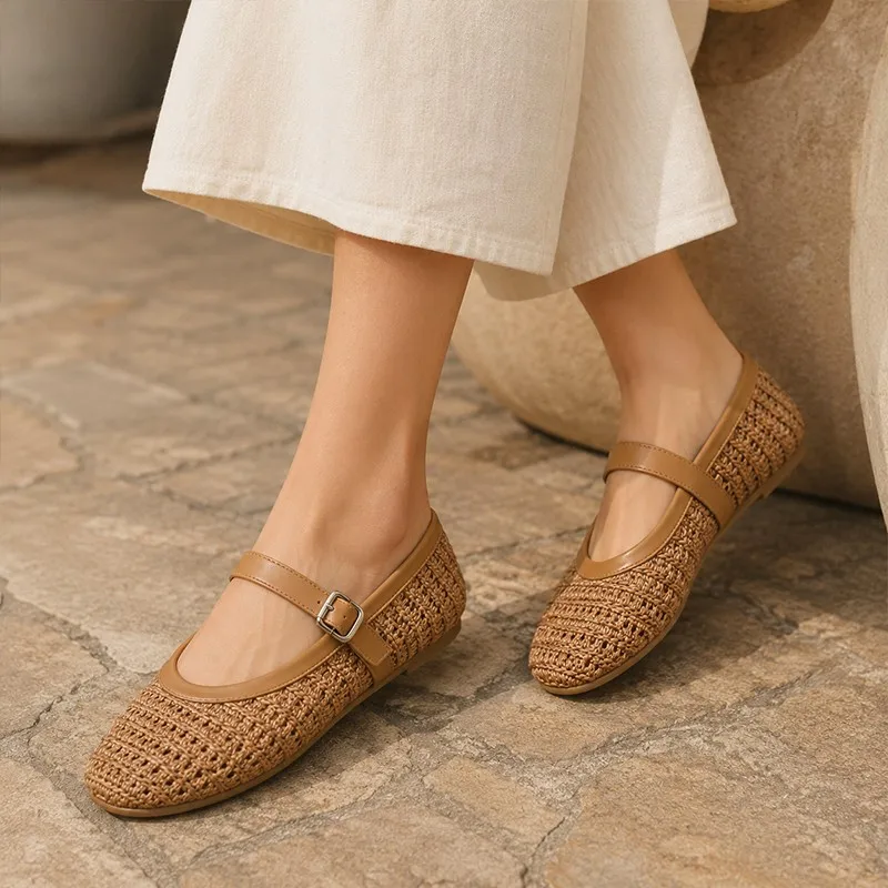 Women Sandals Breathable Hollow out Weave Women's Flat Shoes Fashion Soft Soles Casual Shoes Walking Loafers Casual Girls Shoes