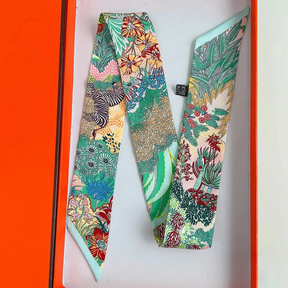 

Длинный шарф с цветочным принтом зебры во французском джунглях, женская универсальная декоративная резинка для волос, лента с ручкой сумки, небольшой шейный платок