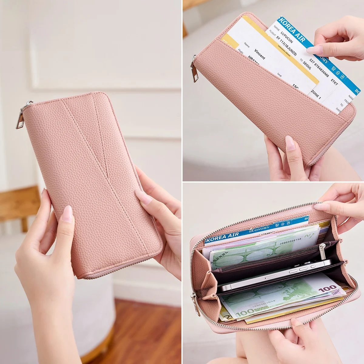 new-rfid-anti-magnetic-women's-wallet-large-capacity-multi-slot-long-hand-held-bag-simple-elegant-lychee-pattern-business-car