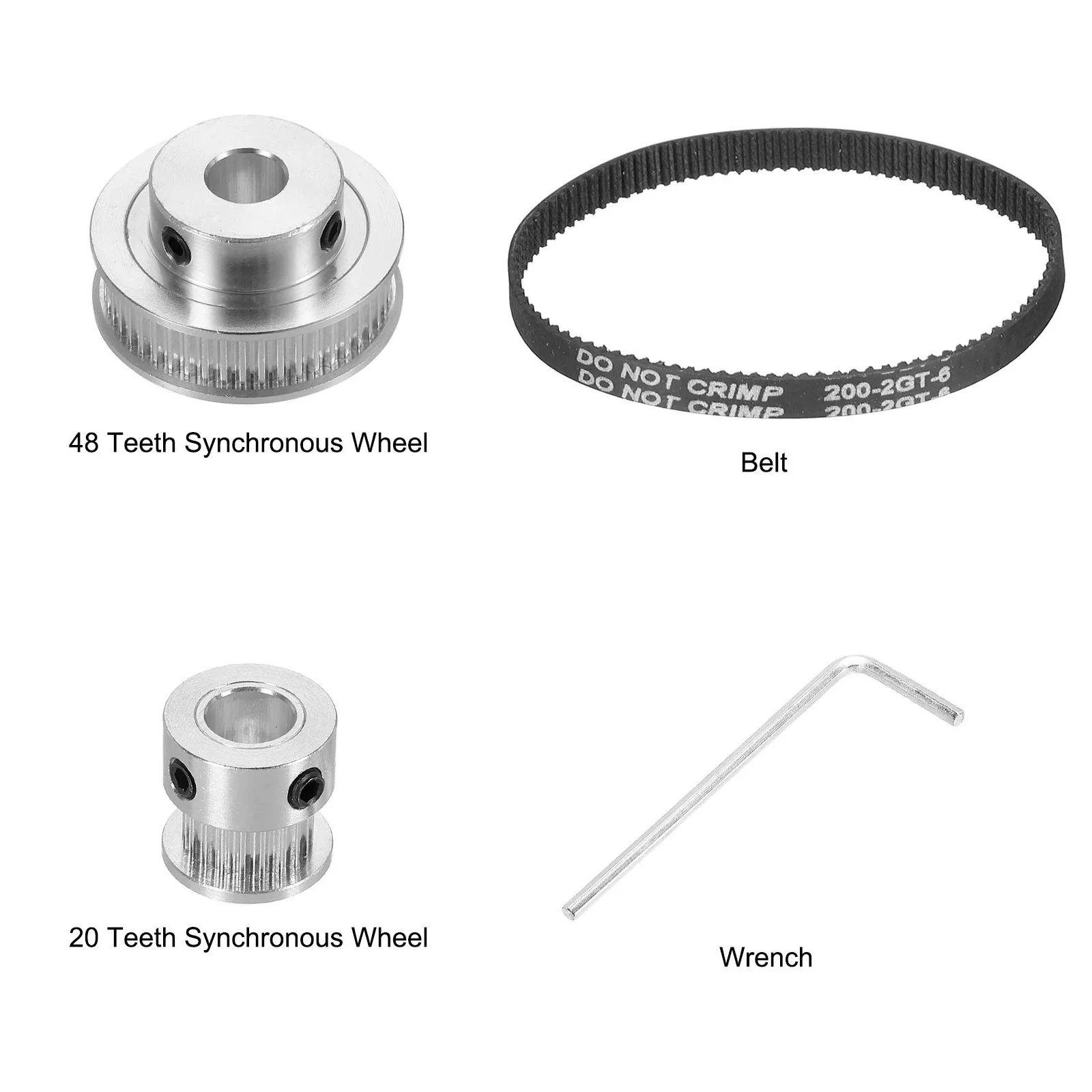 20T 48T Synchronous Pulley Set 8mm Bore Aluminum Timing Wheels with 200mm 6mm Belt Pitch 2mm and Wrench for Stepper Motor Drives