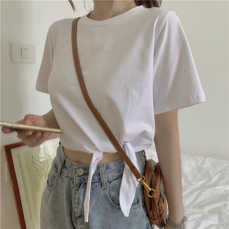 Spring Fashion Y2K T-shirt Woman Summer High Waist Short Sleeve Tee Shirt Femme Solid Sexy Crop Top Vintage Clothes Women