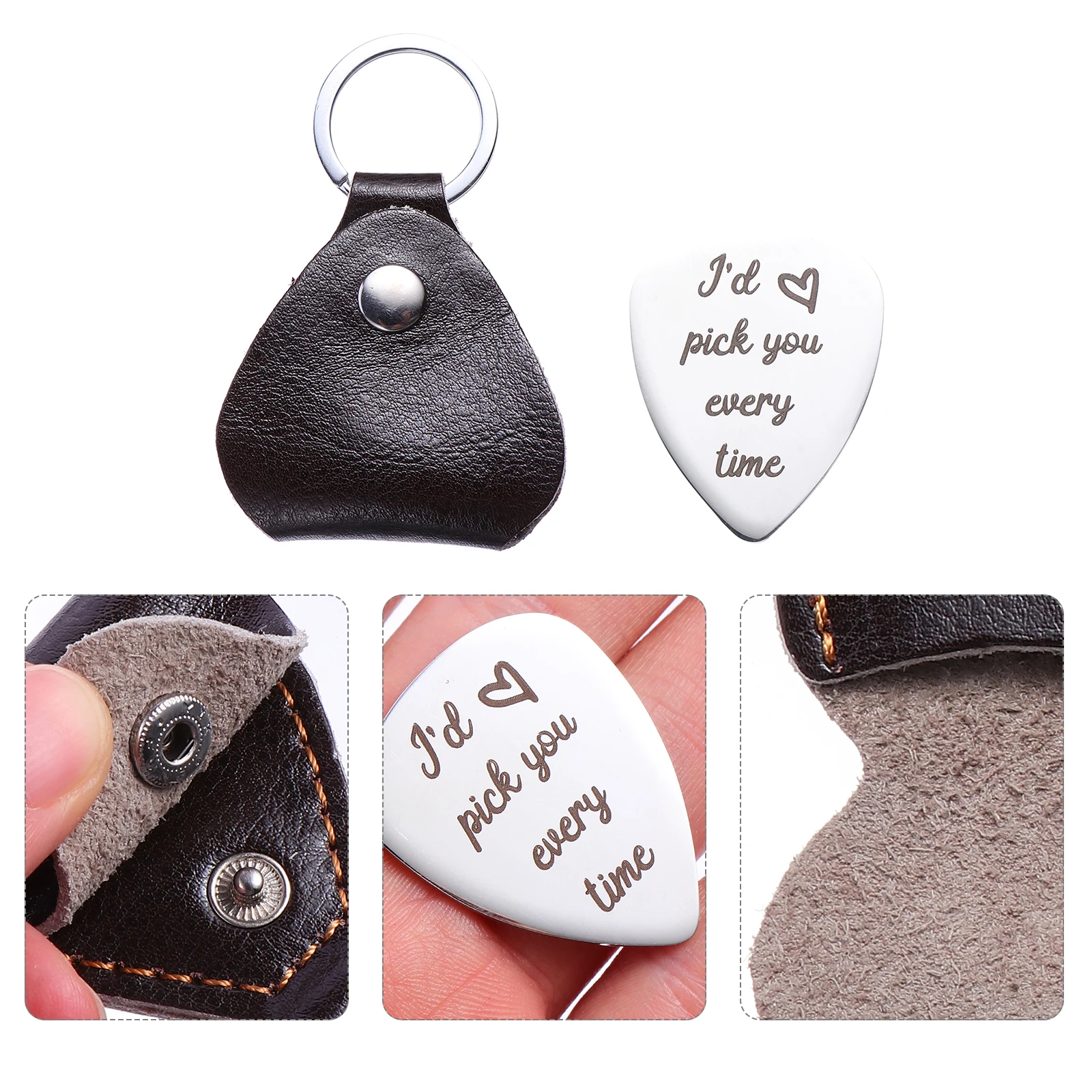 

Stainless Steel Guitar Pick Keychain Couple Gifts Bass Thumb Plectrum Instrument Accessories Durable No Rust Fade Proof Guitar