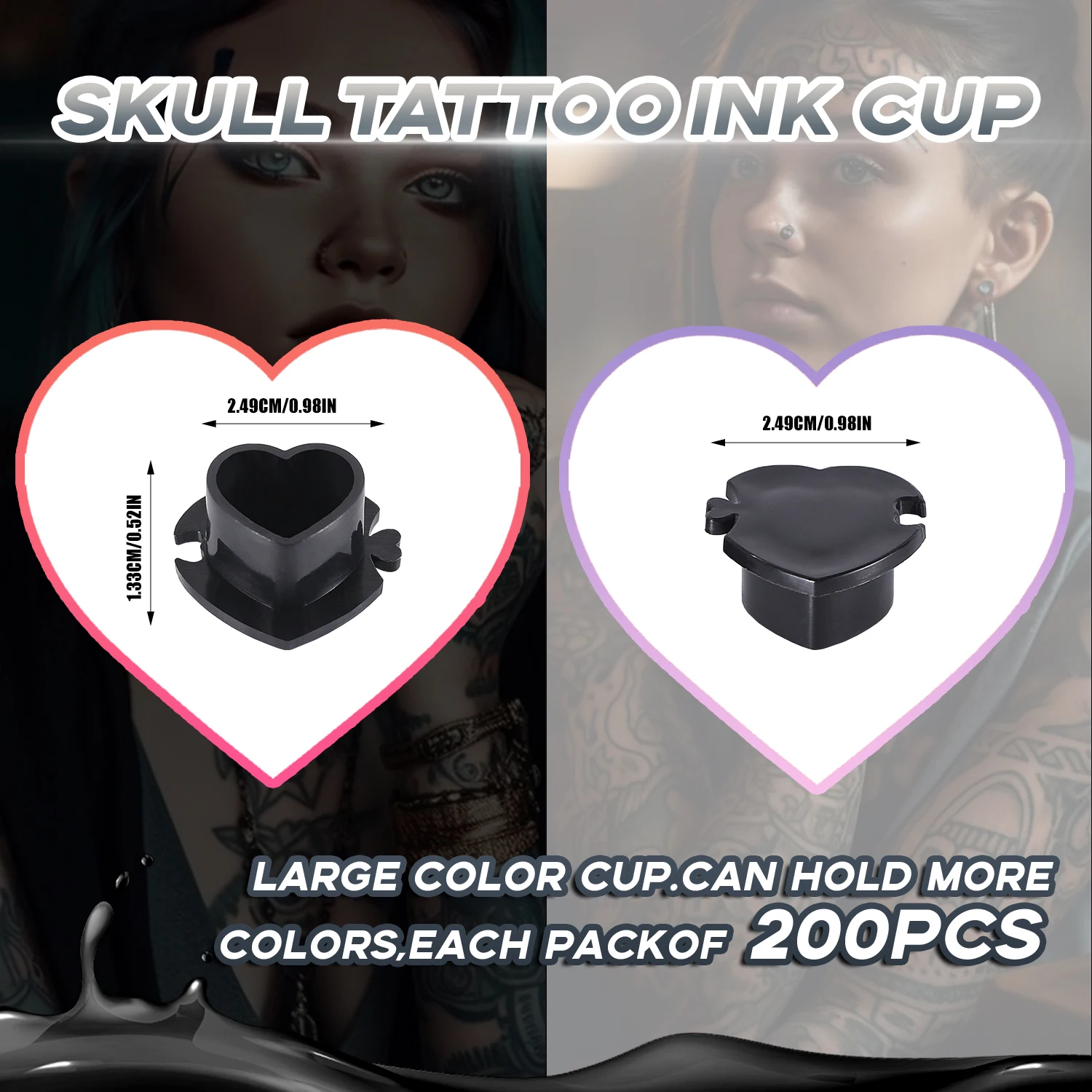 200/100/50 قطعة شكل قلب الوشم الحبر كوب متعدد الألوان المتاح الإبداعية تجميل دائم الصباغ حامل غطاء الحاويات #4