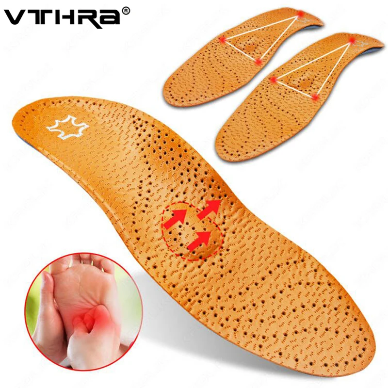 VTHRA Leather Orthotic High Quality Insole for Flat Feet Arch Support Orthopedic Shoes Sole Insole Pads for Men and Women Unisex