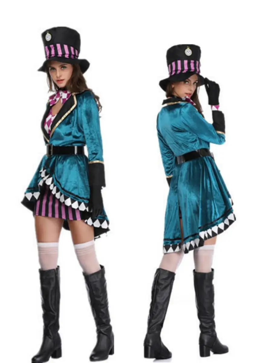 

Новый Хэллоуин Алиса Безумный Шляпник женский взрослый фокусник исполнитель комплект одежды хлопок традиционный китайский сценический костюм женский