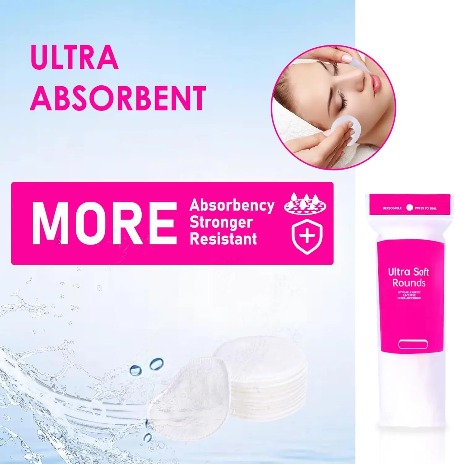 300枚（3パック）プレミアムコットンラウンド、柔らかく、吸収性のある、メイク落とし、スキンケア、洗顔用コットンパッド