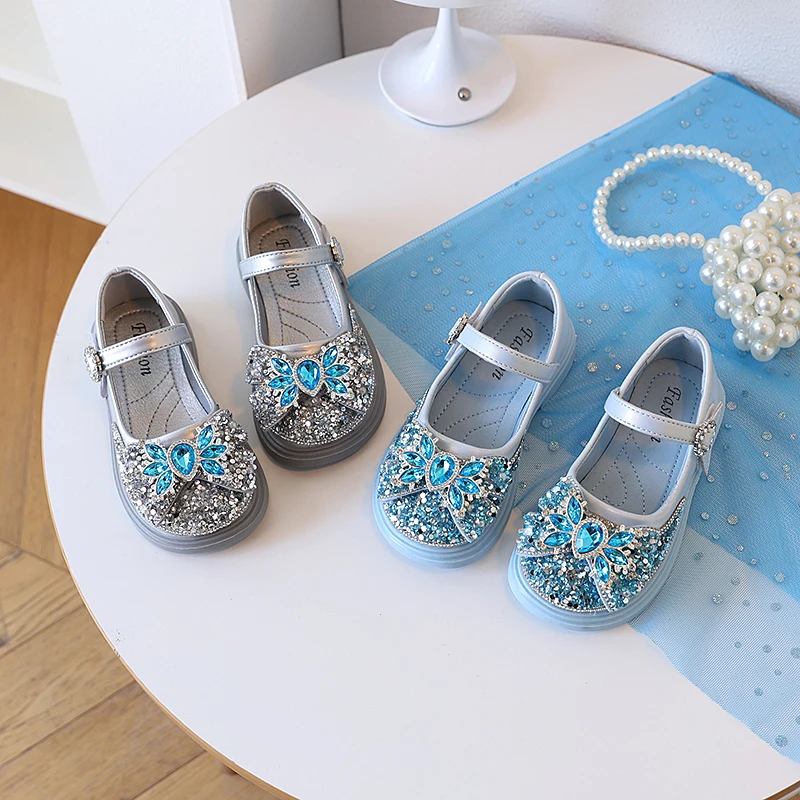 

Rhinestone Dress-Up Leather Shoes for Girls 2025 Summer New Toddler Princess Flats Elegant School Performance Dance Shoes Age3-8
