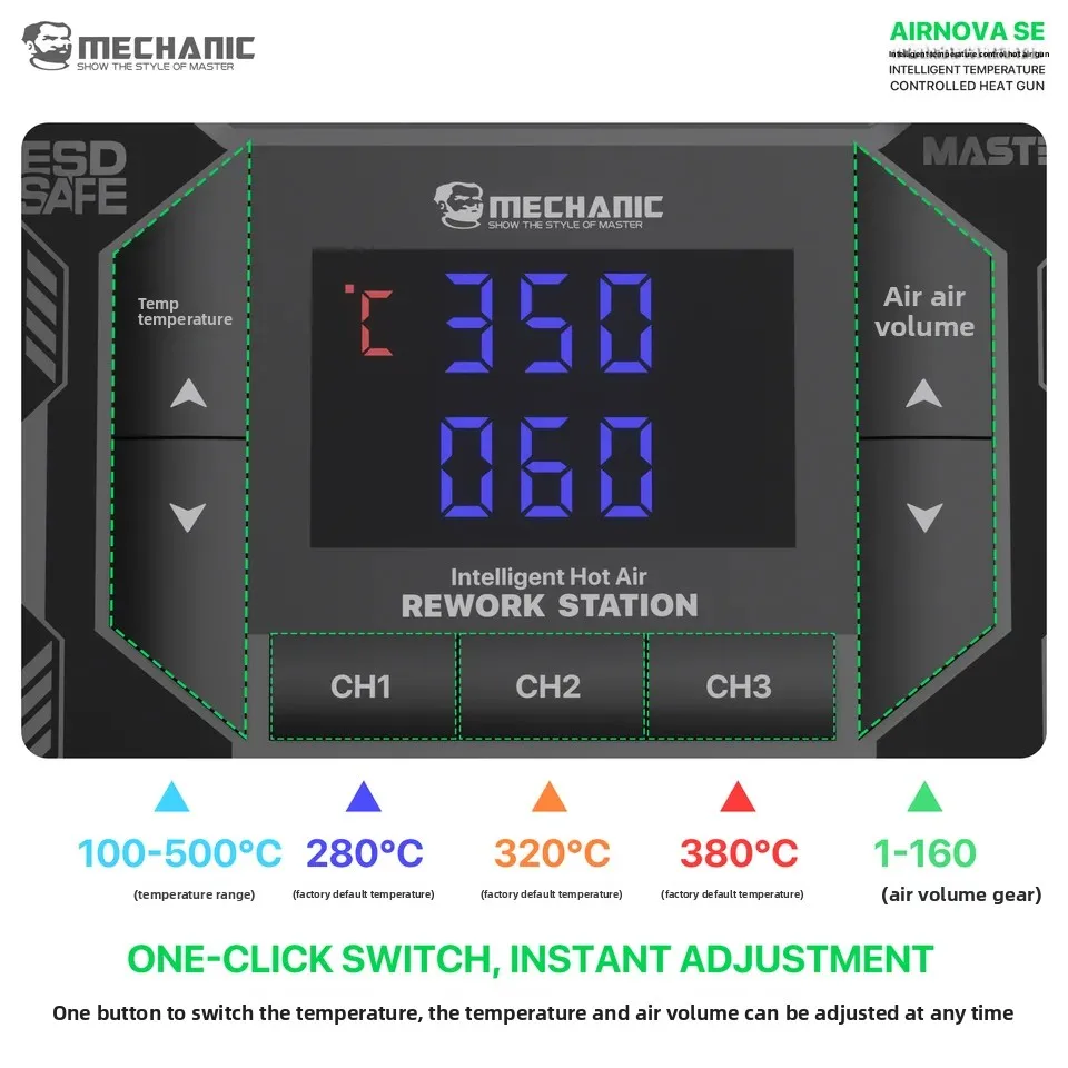 MECHANIC AIRNOVE SE Intelligent Temperature Controlled Heat g un 1000W Auto Standby Mobile Phones Motherboard Soldering Rework