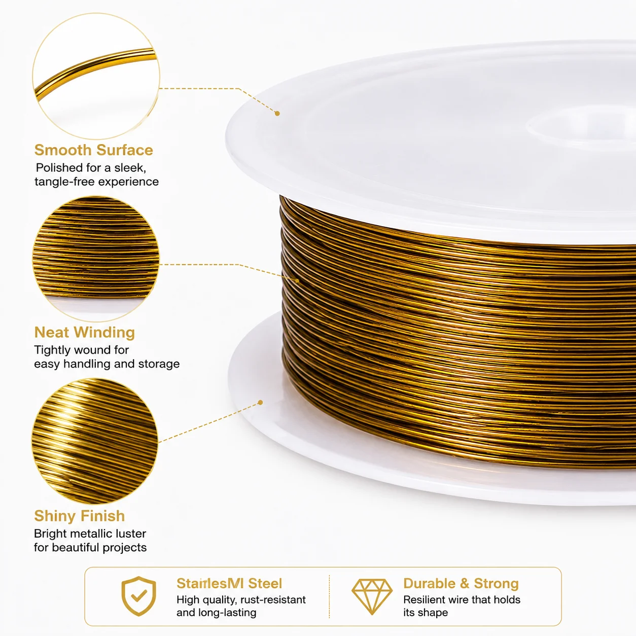 1 Roll Golden Flexible Copper Craft Wire 7 Sizes 0.38mm to 1.0mm For DIY Sculpture Floral Arrangement Handmade Art Craft Supplie