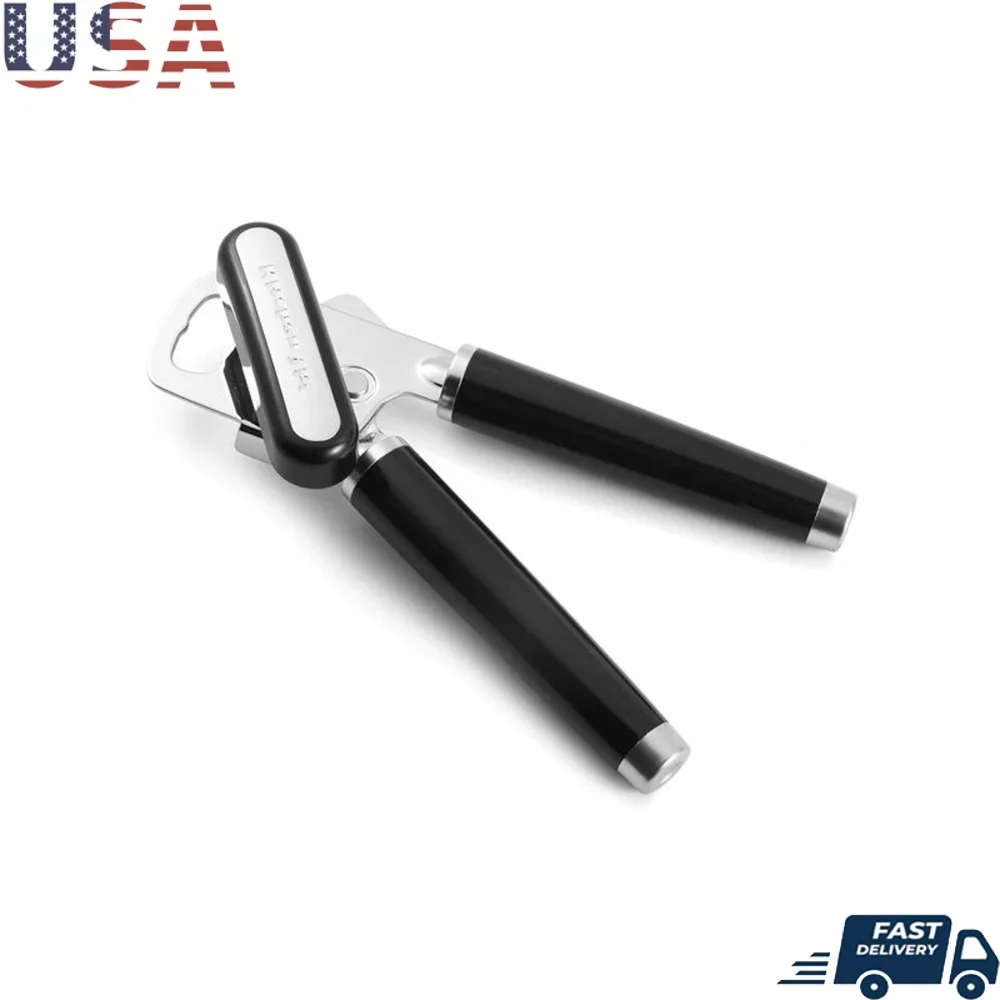 

Classic Multi-Function Can Opener with Integrated Bottle Opener Ergonomic Handles Easy Turn Knob Stainless Steel Blade Kitchen