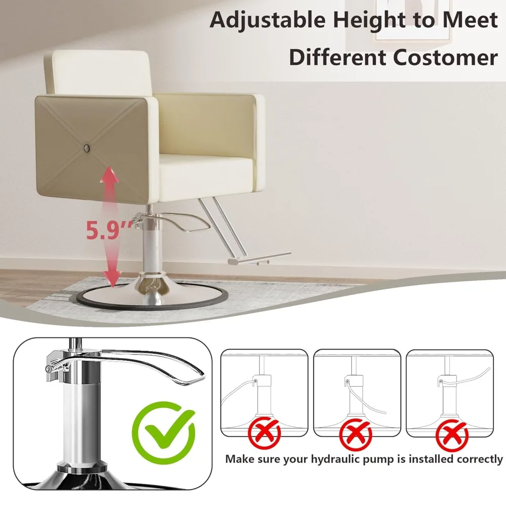 조절 가능한 높이의 유압식 리클라이닝 미용 의자, 헤어 스타일리스트용, 360도 회전, 다기능, 롱테일 컴포트