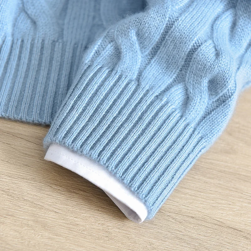 Twisted flower round neck pure cashmere sweater for men, 7-needle double stranded thick winter new style, slim fit, solid color,
