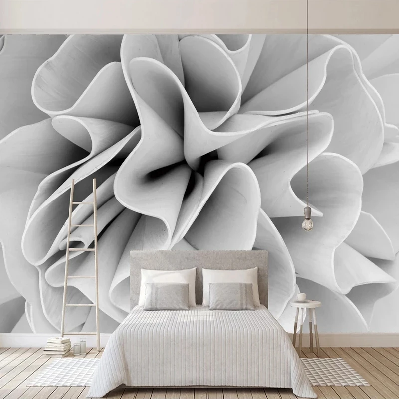 Customized Wallpaper Modern Simple Black White Flowers 3D Mural Restaurant Creative Art Living room TV background wall bedroom