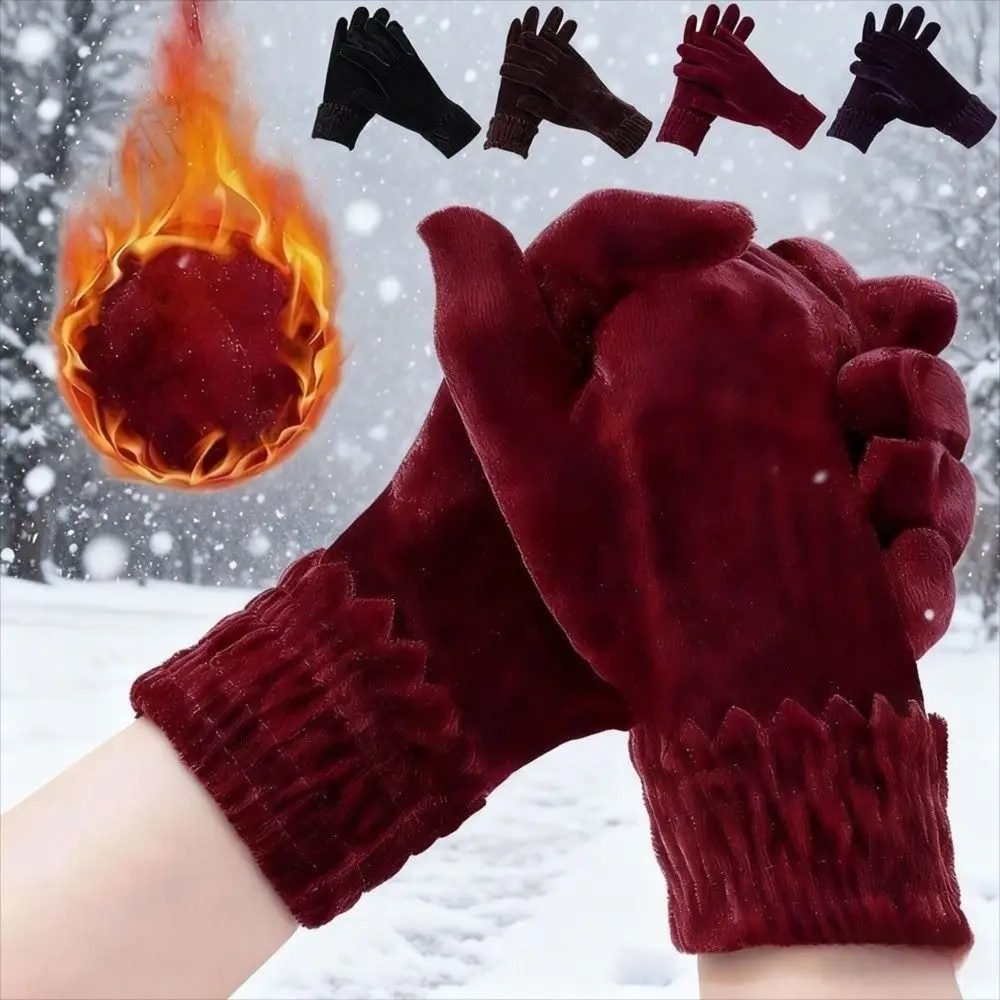 جديد قفازات مخملية سميكة بلون فروي قفازات دافئة ركوب القيادة قفازات الخريف الشتاء قفازات كاملة الأصابع #1