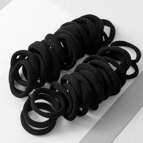 Imagen 2 del producto 100 Uds. Diadema Simple de alta elasticidad, coleteros básicos negros, bandas para el cabello para mujeres y niñas, cuerdas de goma, accesorios para corbatas