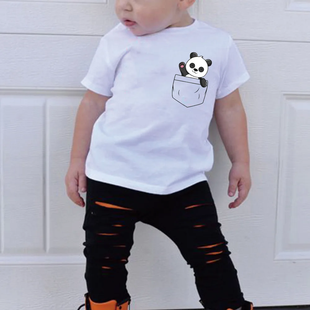 

Baby Panda Pocket New Pattern Loose Pullover Short Sleeve T-shirt Boys Girls Clothes