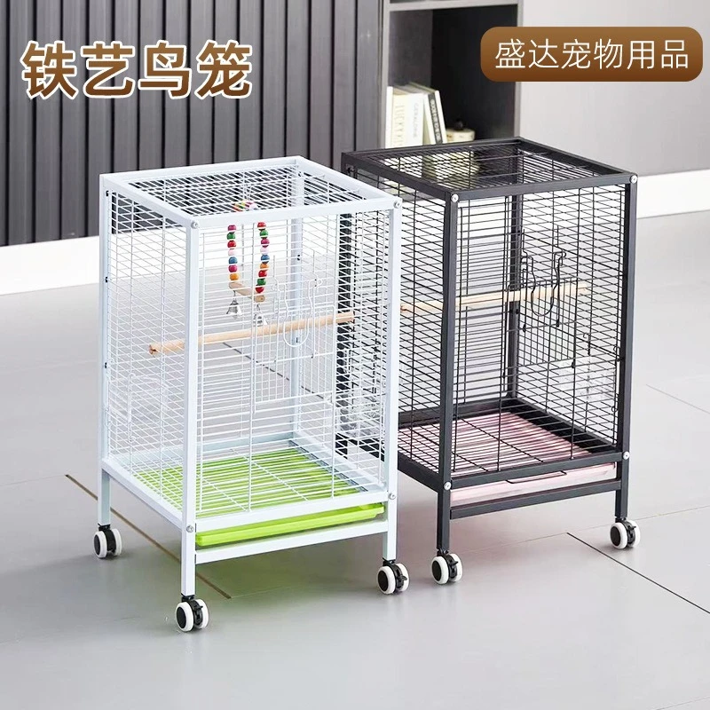 

Small parrot bird cage luxury villa with wheels movable starling cage household splash-proof wrought iron bird cage