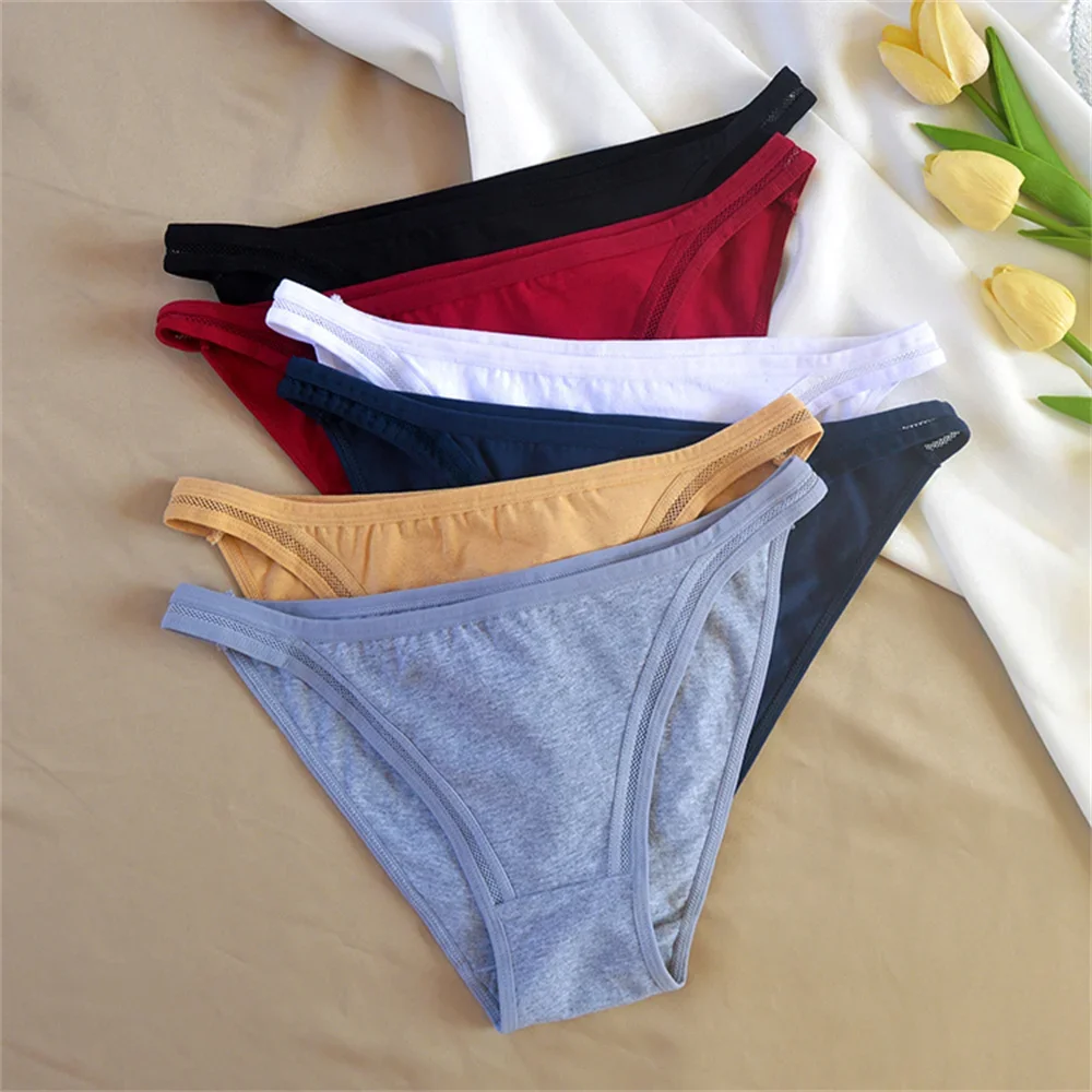 

6pcs Women Cotton Solid Color Panties Underwear Sexy Breathable Soft Intimate Lingerie Female Low Waist Comfortable Briefs Panty