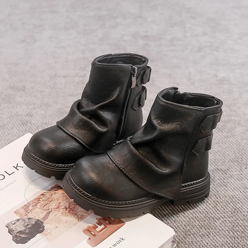 Children's New Thick-soled Stitching Design Short Boots Autumn and Winter Fashion Children's Leisure College Wind Boots