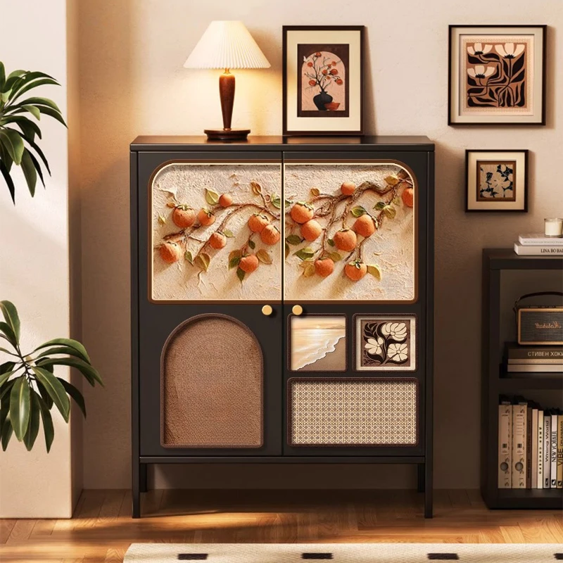 Sofa side motor against the wall, solid wood storage, simple cabinet