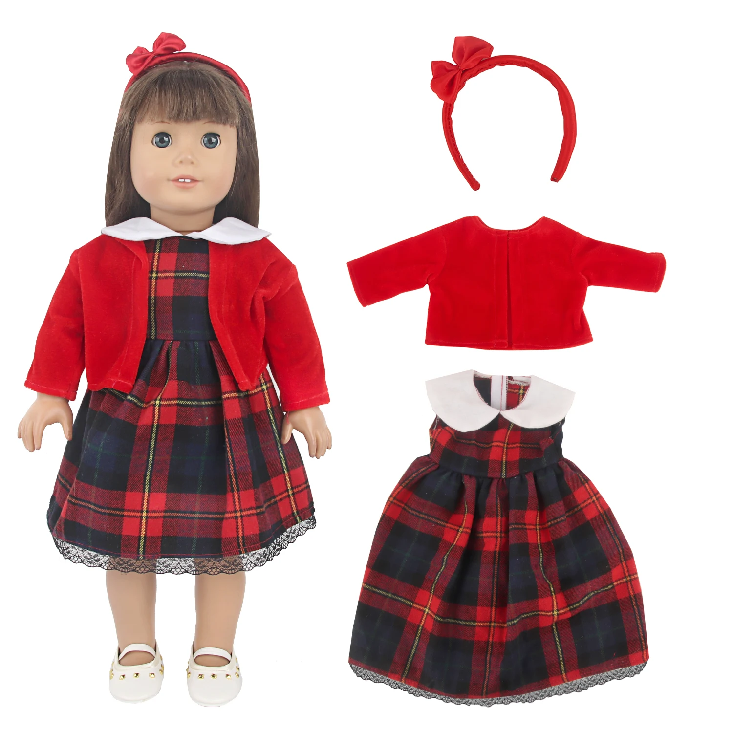 Scottish Plaid Skirt Set For 18 Inches American Doll School Uniforms Dress+Coat Clothes Suit For 43cm Baby New Born&Og Girl doll