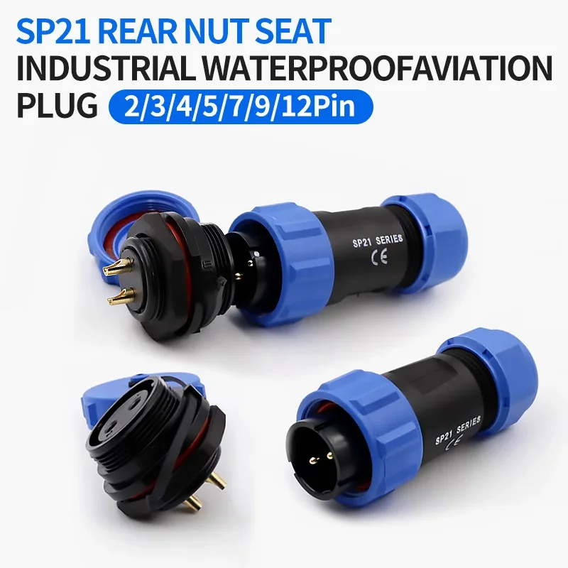 

10 Sets SP21 Waterproof 21mm Nut Panel Mount Connector 2 3 4 5 7 9 12 Pin Outdoor Industrial IP68 Female Plug Male Socket