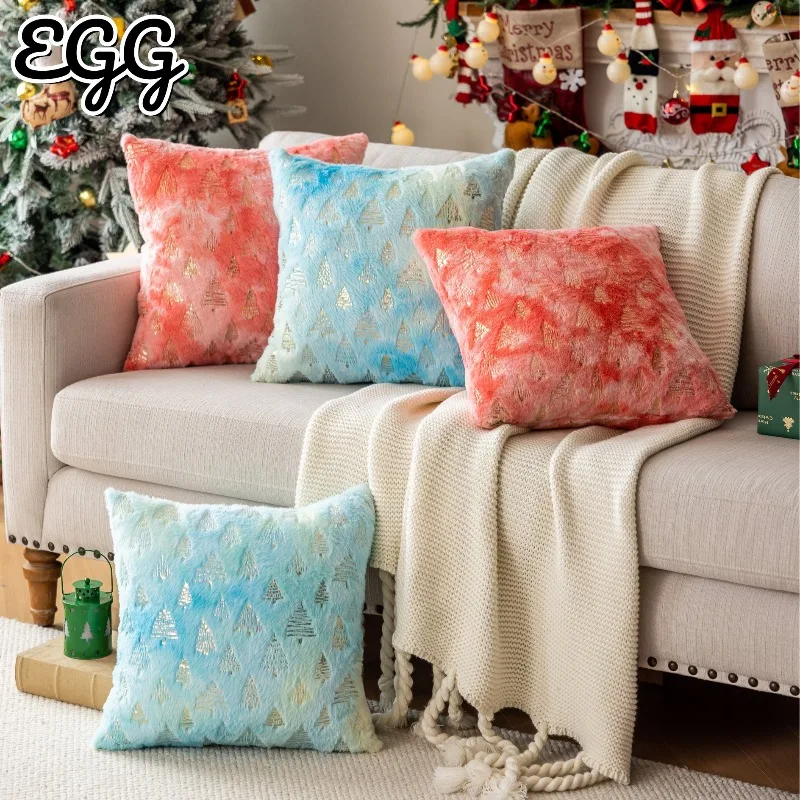 

Gradient Waist Pillowcase with Tree Pattern Embroidery for Christmas Decor Sofa Indoor Bedroom Plush Thicke Throw Pillow Cover