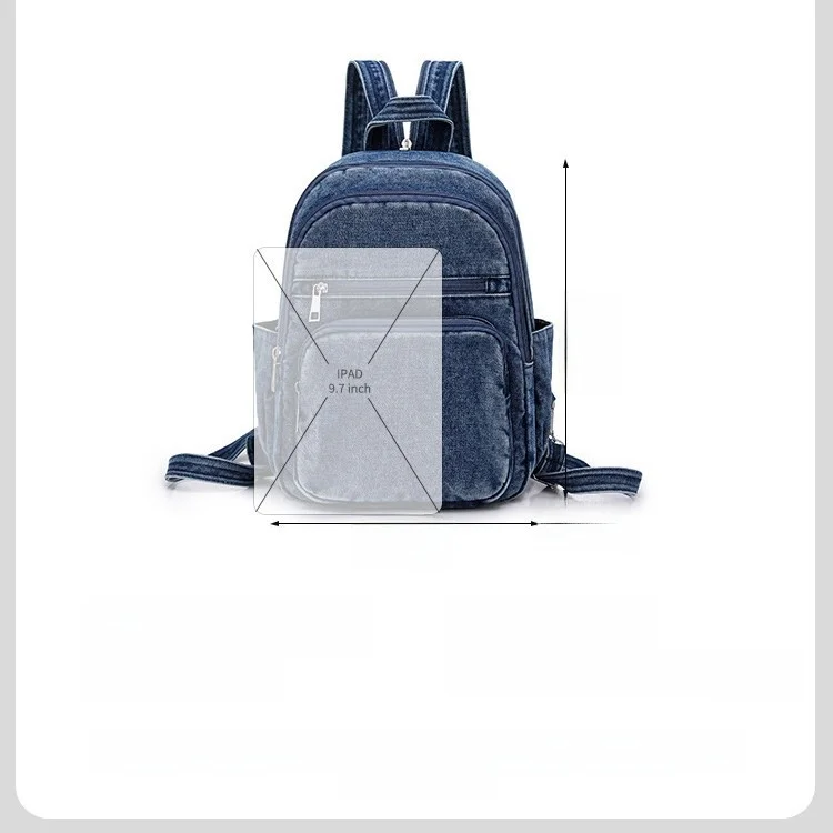 Retro Denim Ladies Backpack Casual Outdoor Leisure Double Shoulder Bag Soft Cotton Canvas Youth And Middle-Aged Suitable
