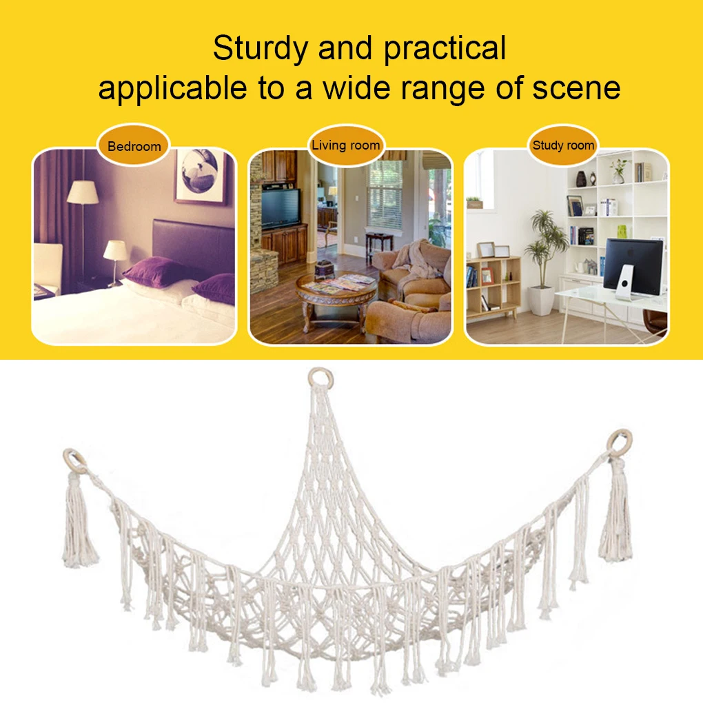 Boho Plush Toy Hammock Triangular Shape Hanging Storage Wall Decor Net