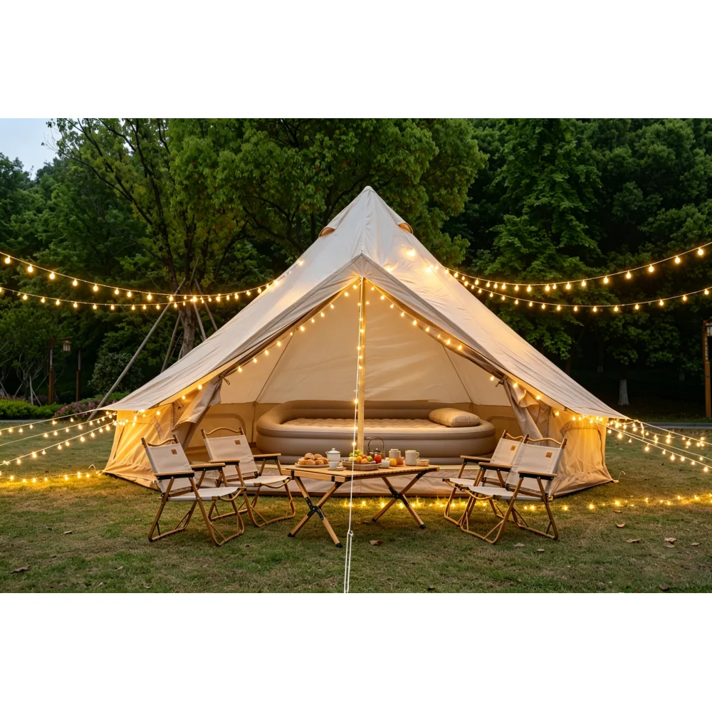 

Oxford Bell Tent for Family Camping - Spacious 9.8ft Yurt with Stove Jack, Large Glamping Tents for 3-4 People, 4 Season Oxford Hot Tent Shelter Beige