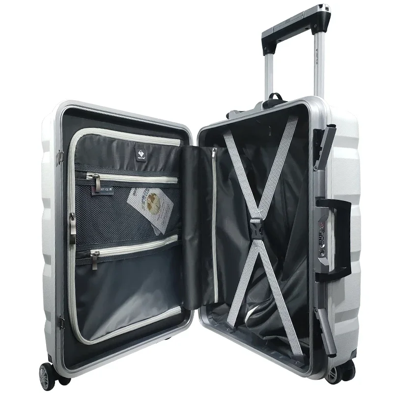 Trolley Suitcase Rolling Hard Shell Spinner Luggage Set with Front Opening Laptop Mobile Cup Holder 20 inches