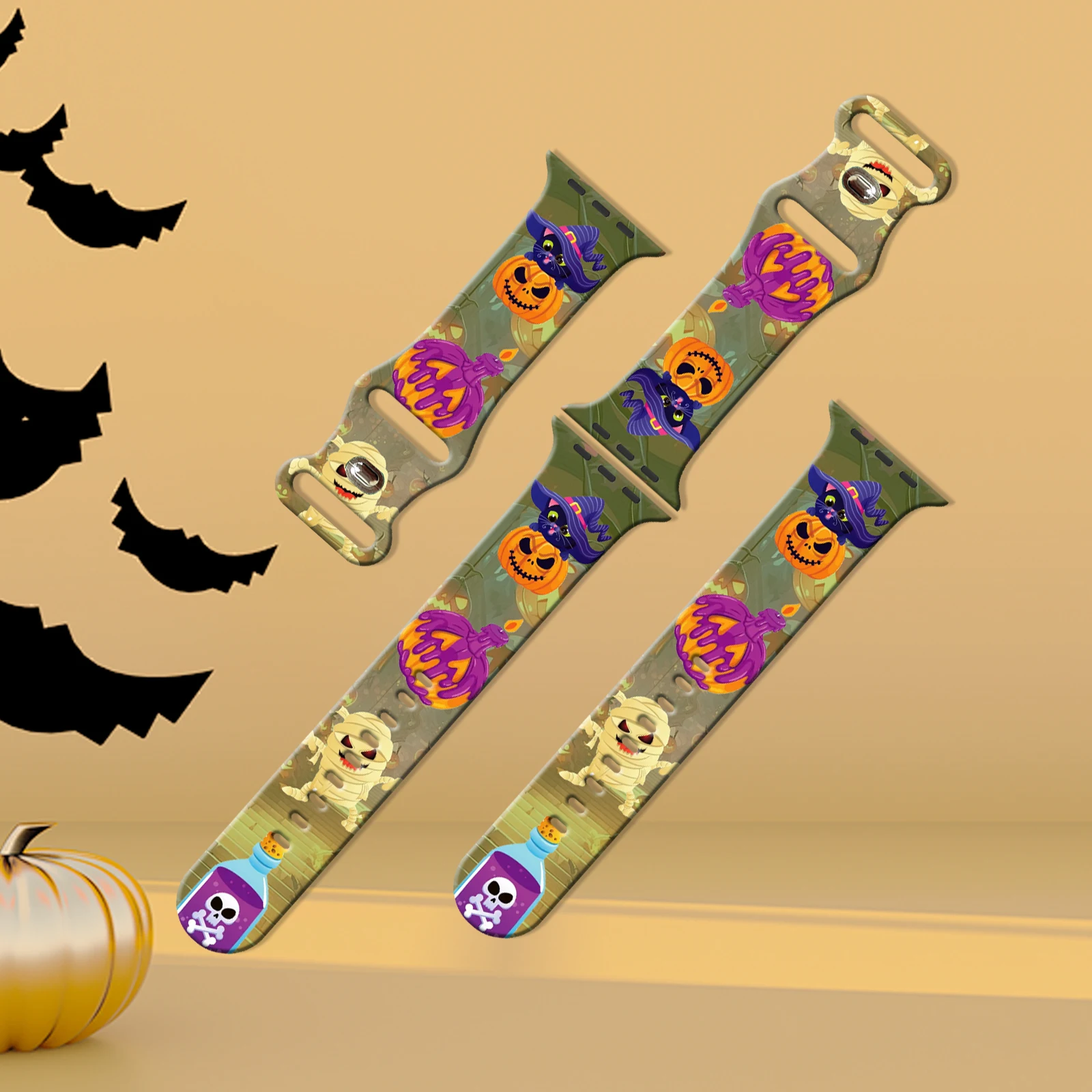 

Pumpkin Family Series Painting Strap for Apple Watch 10 9 8 7 Silicone Band Replaceable Bracelet for iWatch 46mm 42mm Watchband