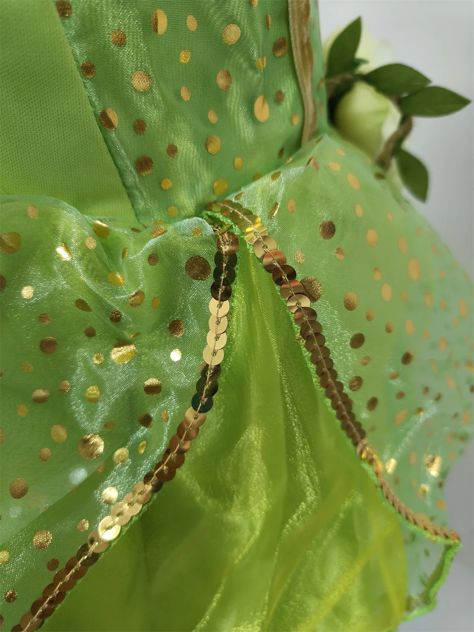 Mädchen Grünes Blumen-Feen-Elfen-Kleid Ärmellos Pailletten Blütenblatt-Rock Tüll-Tutu-Kostüm für Halloween Karneval Tinker Bell Cosplay – Detail 8