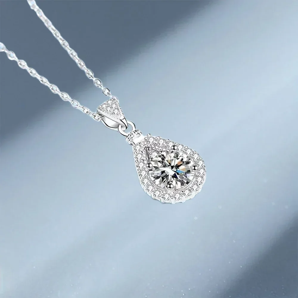 Sparkling 1/2/3/5ct Diamond Water Drop Pendant for Girlfriend Jewelry, PT950 Platinum Real Moissanite D Color Necklace Women