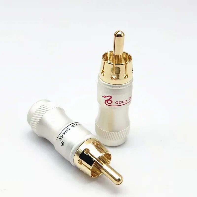 4pcs/lot Male Audio Video Connector Gold Adapter For Cable DIY gold snake RCA Plug HIFI Goldplated Audio Cable RCA