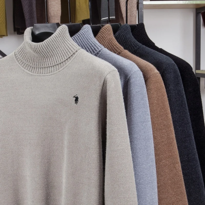Hochwertiger Herren-Pullover der Marke Paul Pony mit klassischer Stickerei, dickem Samt, Winter-Neuheit, warm, mit hohem Kragen, modisch, lässig, gestrickt – Detail 3