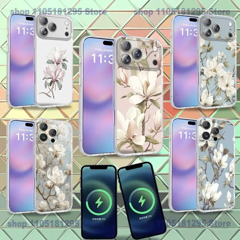 

Magnolia Flower Phone Case For iPhone 16,14,11,17,13,15,12,Air,Plus,Pro,Max,E,Mini Frosted for MagSafe Magnetic