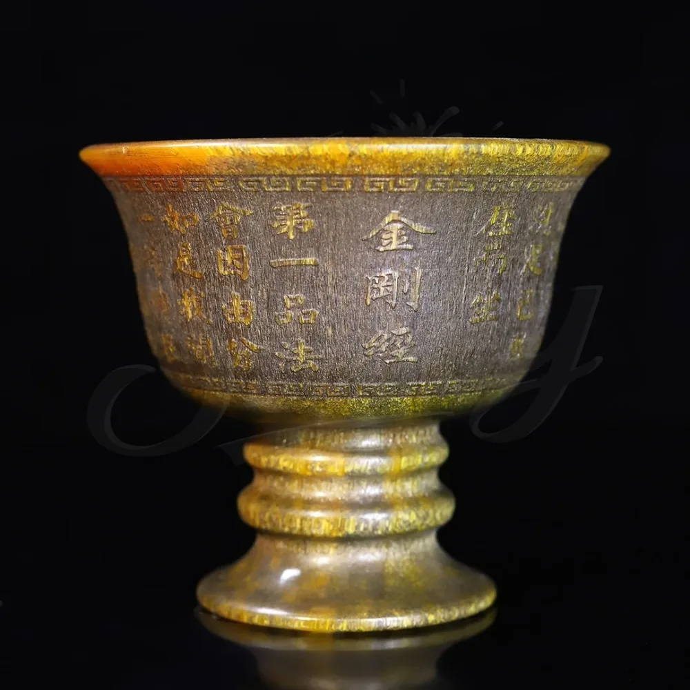 

Chinese Natural Vintage Horn Carved Cow Horn Vajra Sutra Collection Home Decorative Statue Living Room Decoration