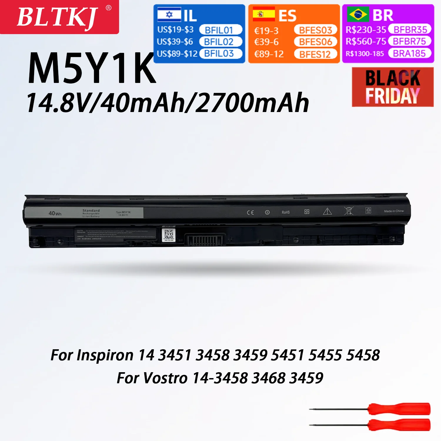 NEW M5Y1K 40WH 14.8V Battery for Dell Inspiron 14 15 17 5000 3000 Series 5559 3451 3558 3567 5755 5756 5458 GXVJ3 453-BBBQ HD4J0