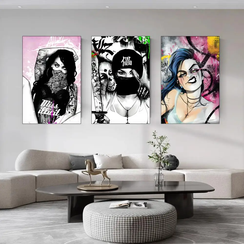 Gangster Rebel Girl Colored Inkjet Paints Decorative Wall Home Party Decoration Festival Gifts Synthetic Canvas No frame
