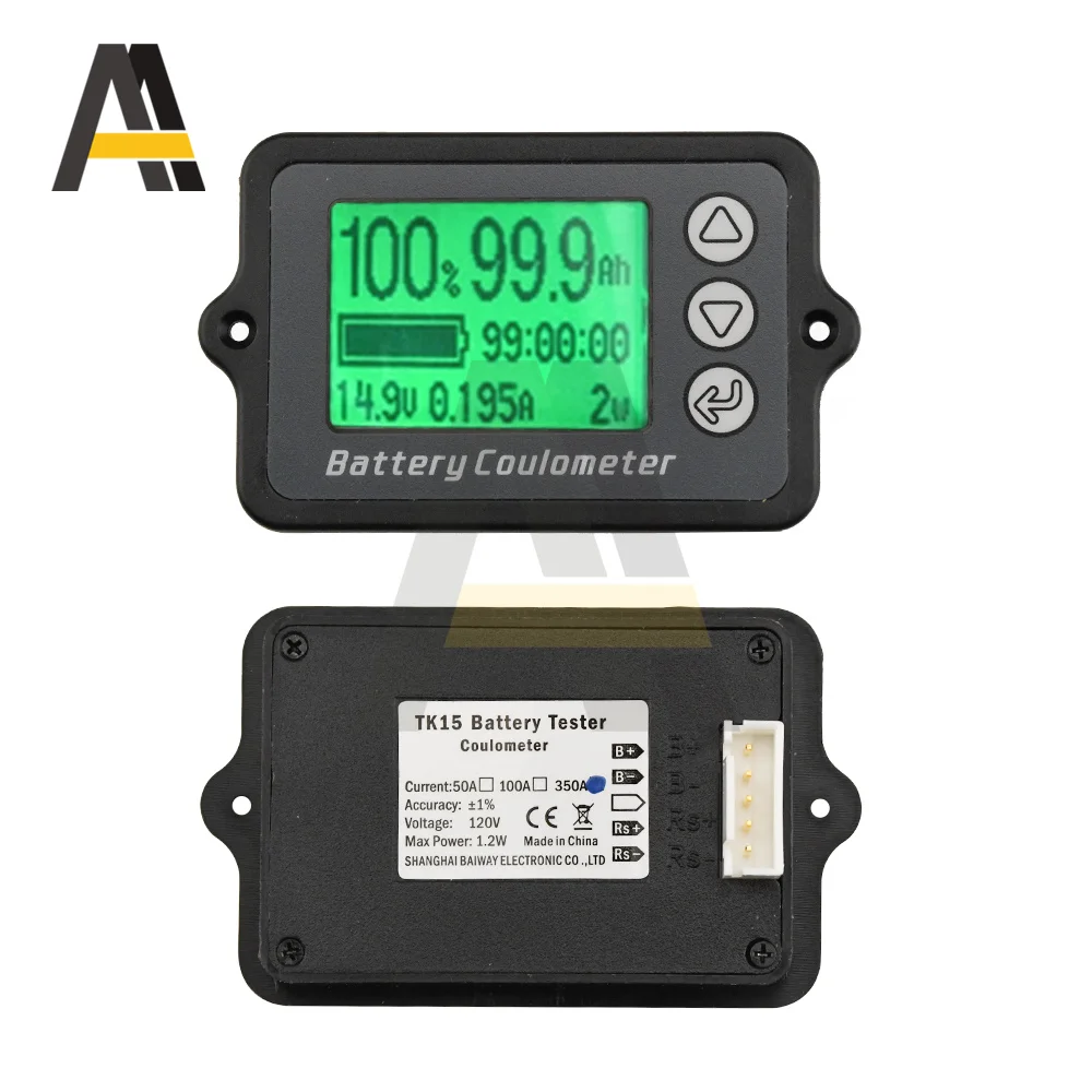 TK15 350A Tester della batteria del veicolo di precisione del colometro della batteria DC 8V-80V Monitor elettrico dell'esposizione della quantità per l'automobile elettrica
