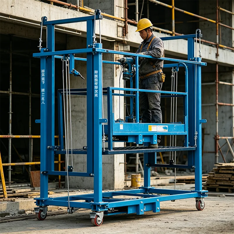 7m Single Mast Electric Scaffolding 500kg Remote Adjustable Height Mobile Scaffold for Hotel Mall Ceiling Maintenance Cleaning