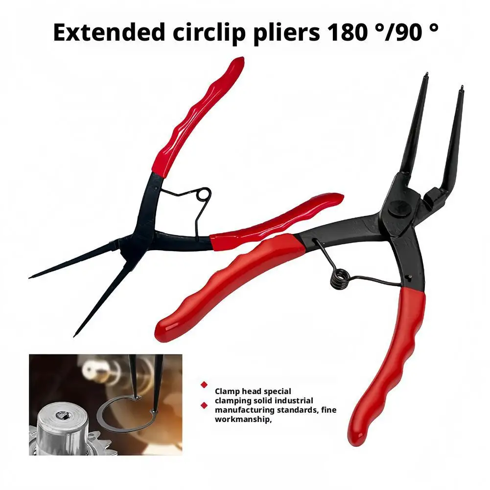 

90 ° Удлиненные стопорные плоскогубцы, прямоугольные плоскогубцы для внутреннего стопорного кольца для ремонта глубоких отверстий, инструмент для обслуживания изогнутого носа иглы C8P5