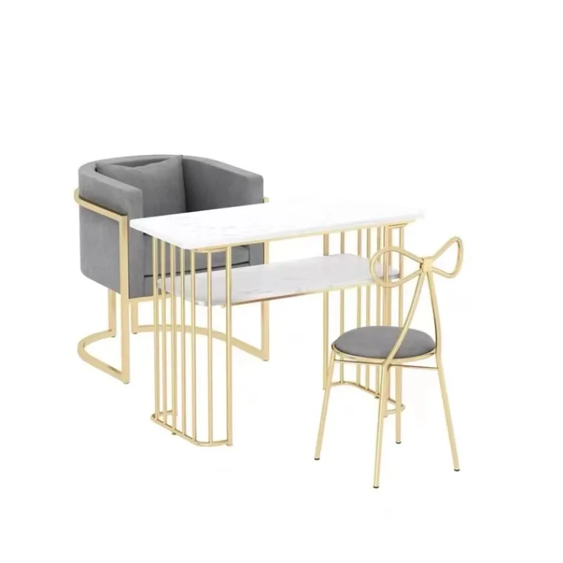 

Creative Light Luxury Salon Furniture Nail Table with Chair Modern Simple Beauty Hair Nail Table Set