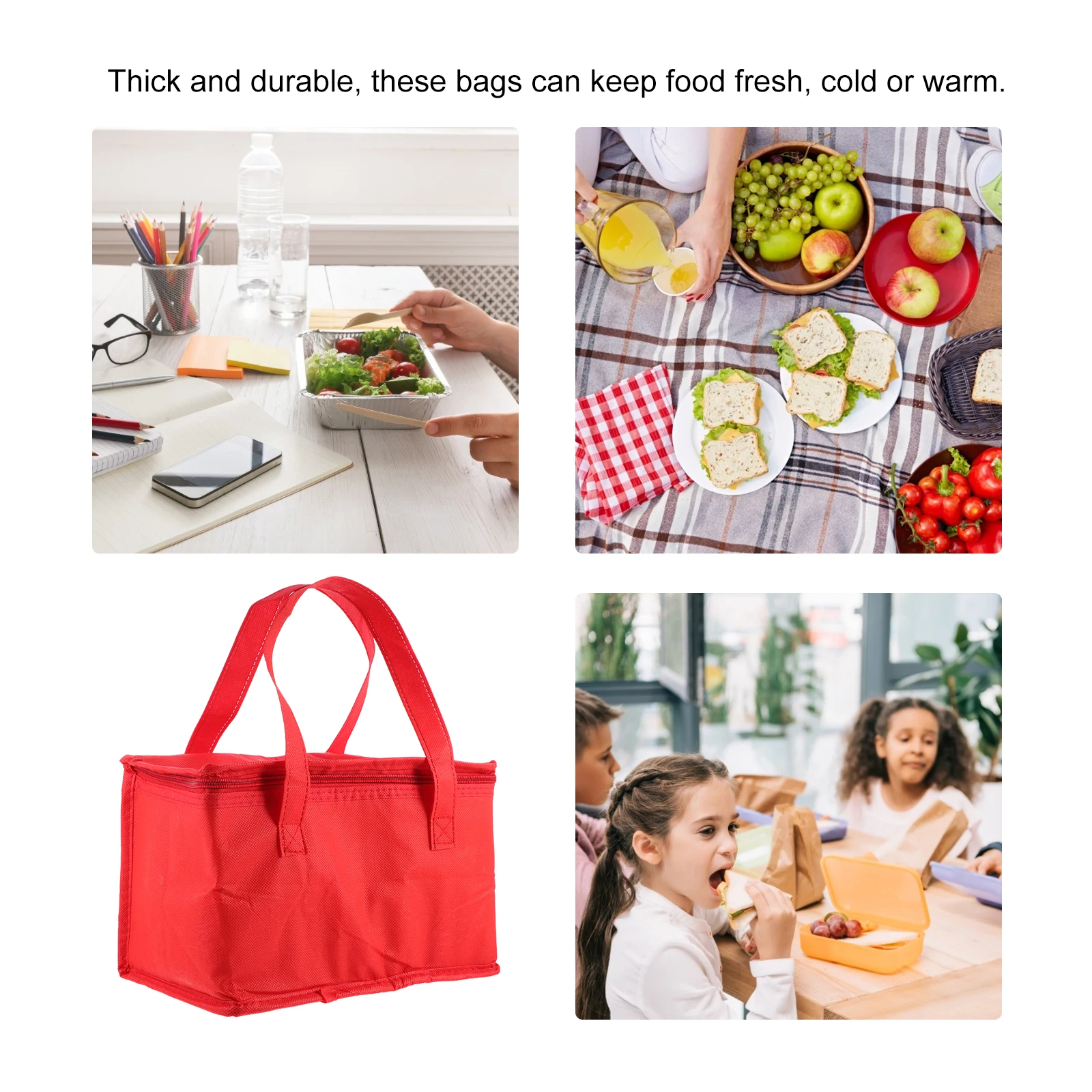 

4 pcs Insulation Bags Non woven Fabric Comfortable H Portable Foldable Lunch Picnic Storage Food Delivery S wich Snack Bags