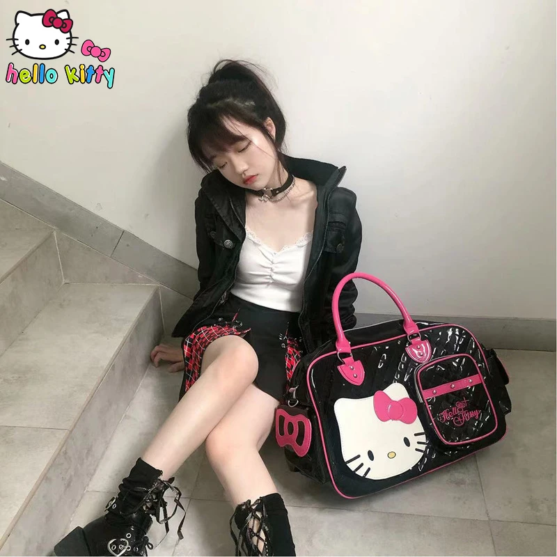 Cute Sanrio Hello Kitty Fashion Handbag Y2K Sweet Spicy Girl Style Large Capacity Pu Leather Crossbody Bag Gothic Style Bag Gift